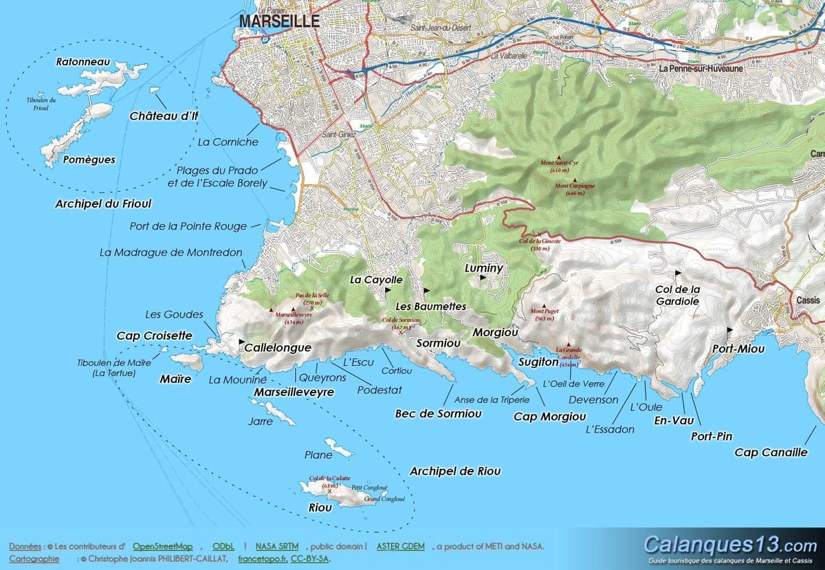 geografisk kort over Marseille