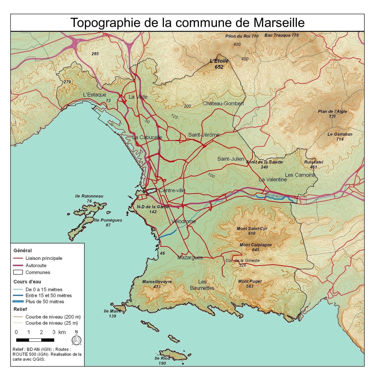 topografisk kort over Marseille