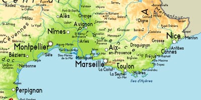 Kort over Marseille og de omkringliggende område